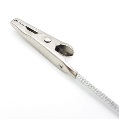 Pinzetta a molla con dentini e filo di acciaio con terminale in ottone filettato